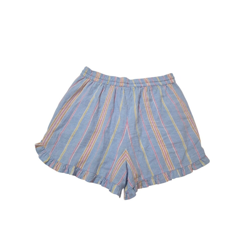 NWT Crown & Ivy Linen Blend Ruffle Leg Shorts Blue Pink Stripe Pockets M B32.1 - Picture 2 of 10